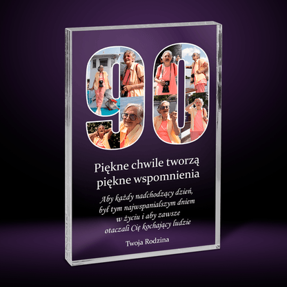 Życzenia na 90 lat - Druk na szkle, spersonalizowany prezent dla babci - Adamell.pl