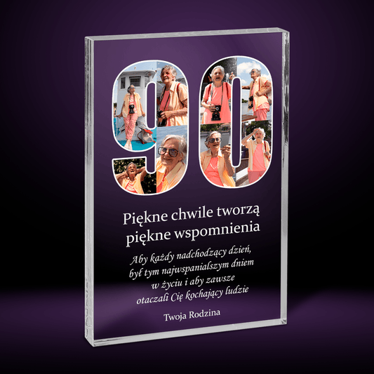 Życzenia na 90 lat - Druk na szkle, spersonalizowany prezent dla babci - Adamell.pl