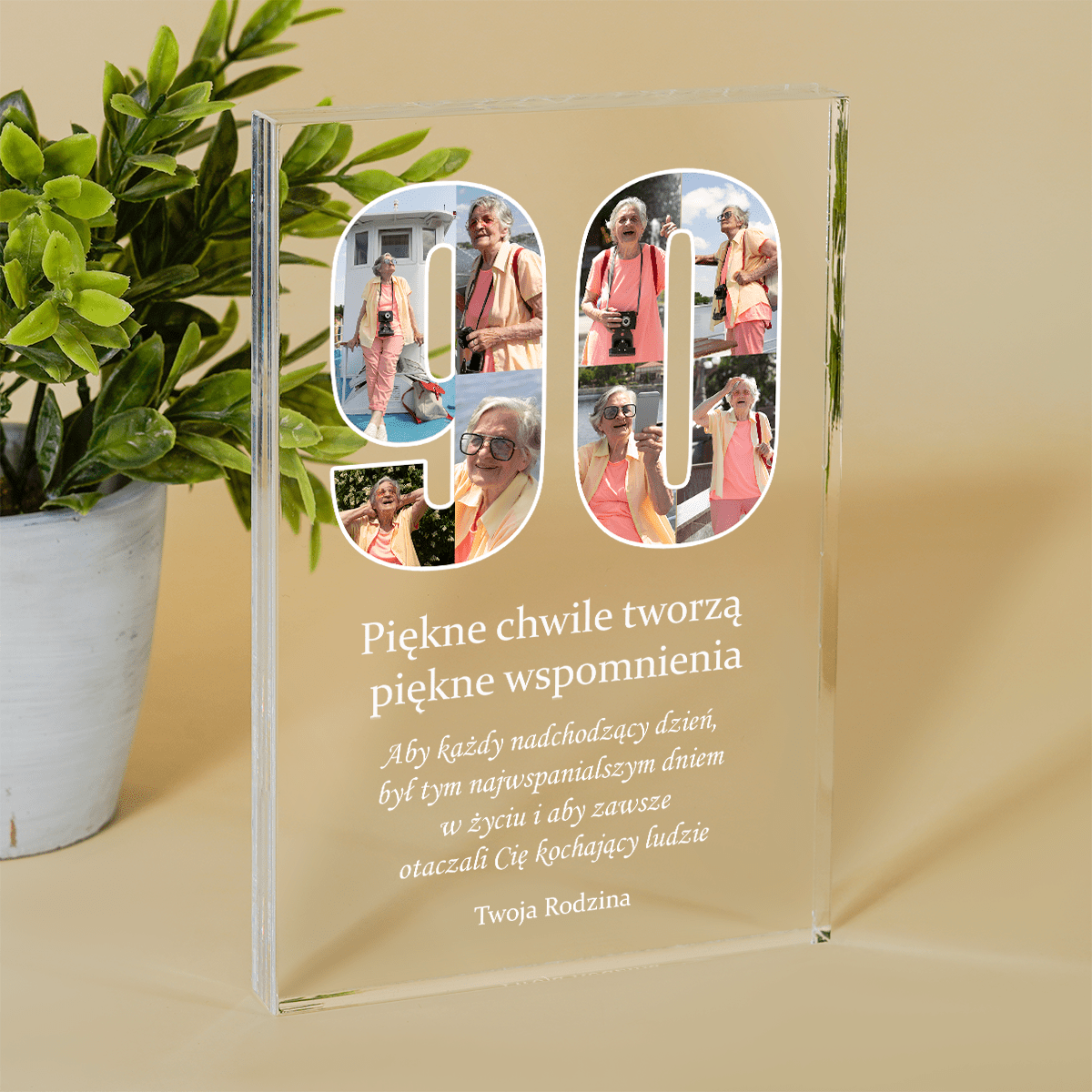 Życzenia na 90 lat - Druk na szkle, spersonalizowany prezent dla babci - Adamell.pl