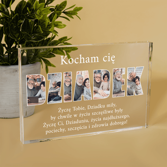 Życzenia + napis DZIADEK - Druk na szkle, spersonalizowany prezent dla dziadka - Adamell.pl