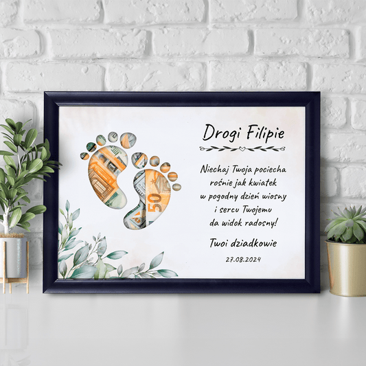 Życzenia od dziadków - Ramka na pieniądze, spersonalizowany prezent dla dziecka - Adamell.pl