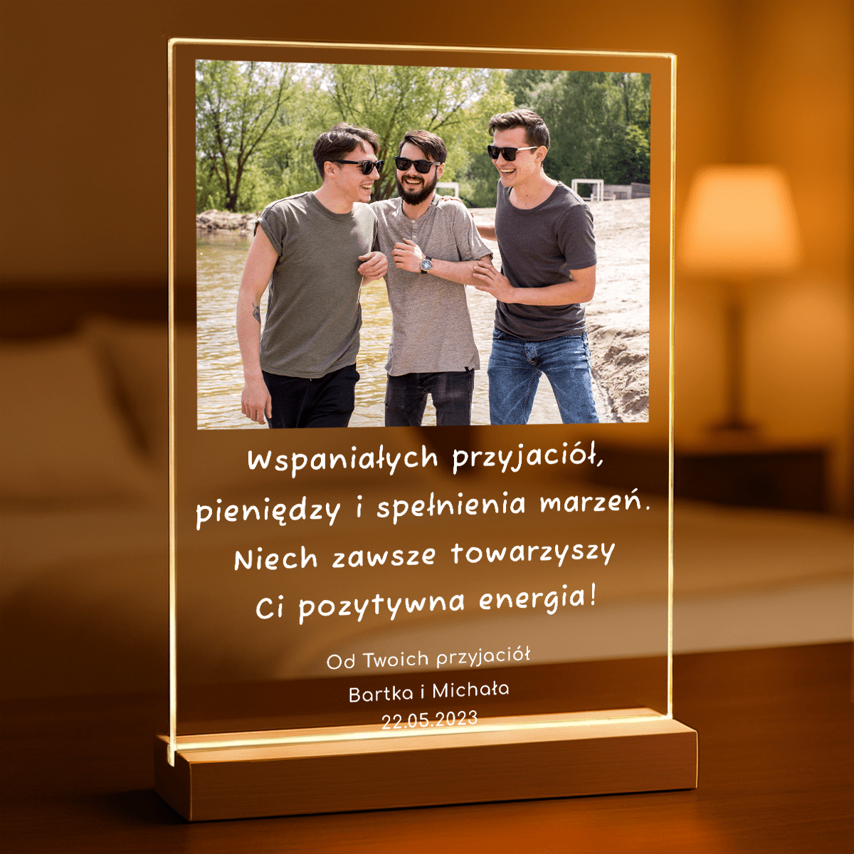 Życzenia od przyjaciół - Druk na szkle, spersonalizowany prezent dla przyjaciela - Adamell.pl