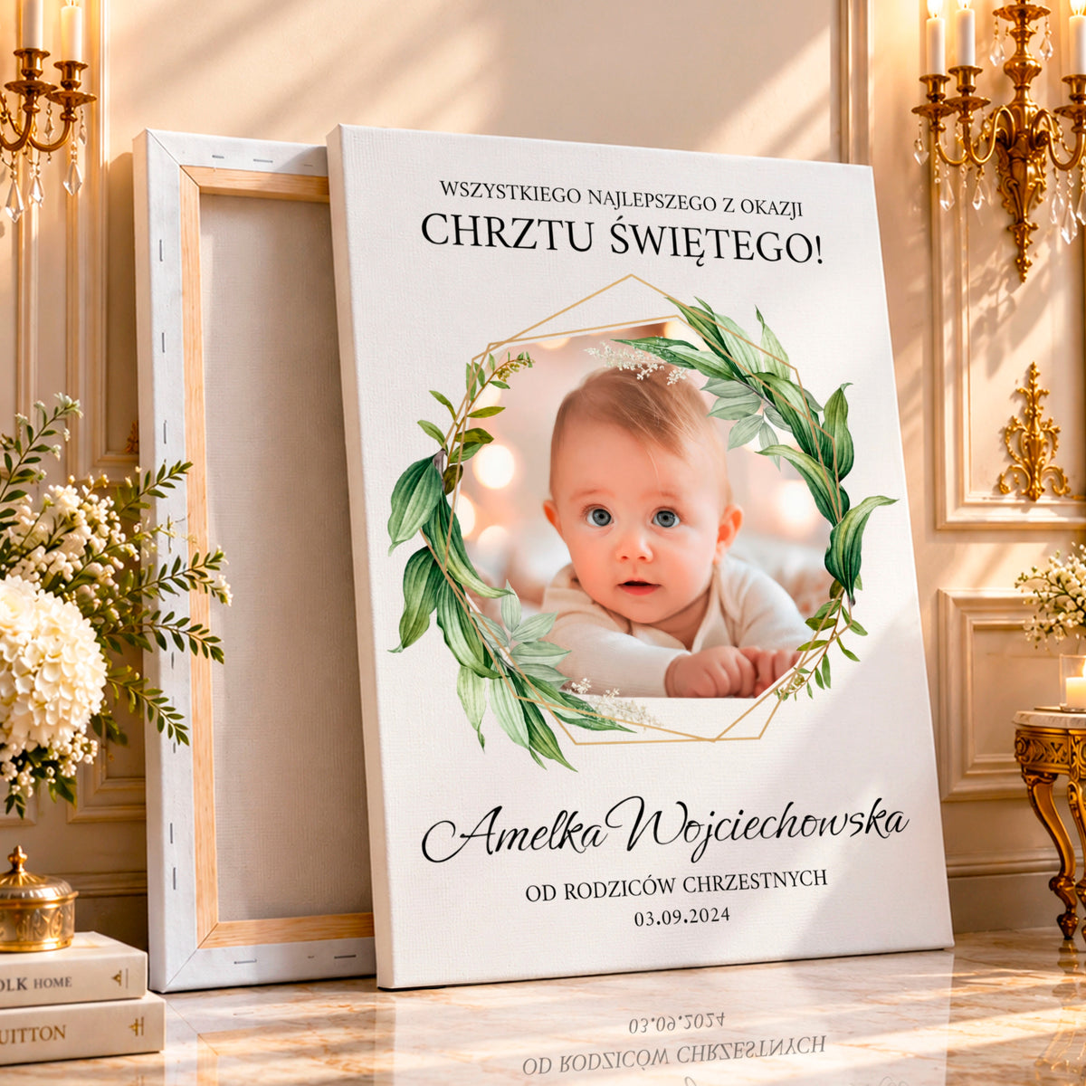 Kolaż ze zdjęć na płótnie Życzenia od rodziców chrzestnych — prezent na chrzciny