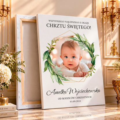 Kolaż ze zdjęć na płótnie Życzenia od rodziców chrzestnych — prezent na chrzciny