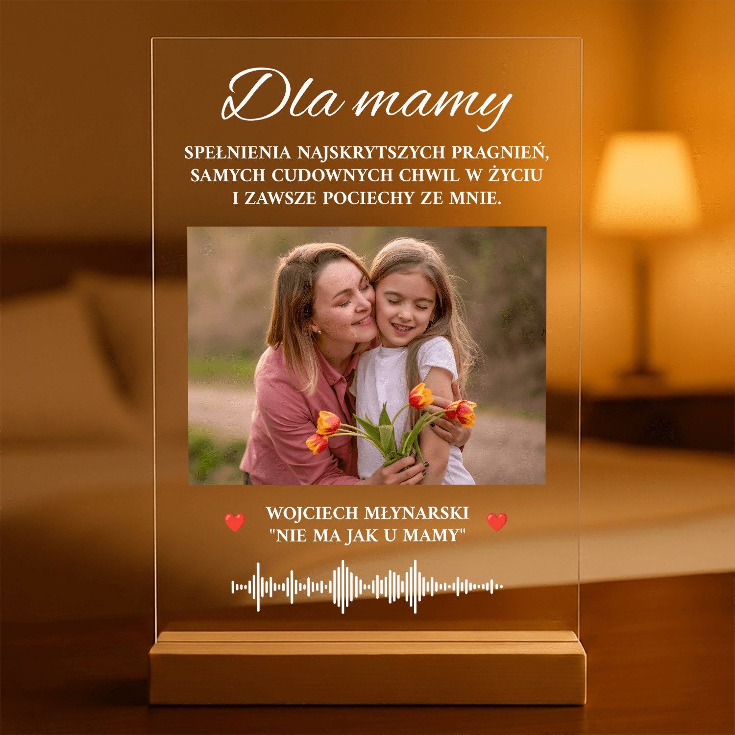 Życzenia + ścieżka muzyczna - Druk na szkle, spersonalizowany dla mamy - Adamell.pl