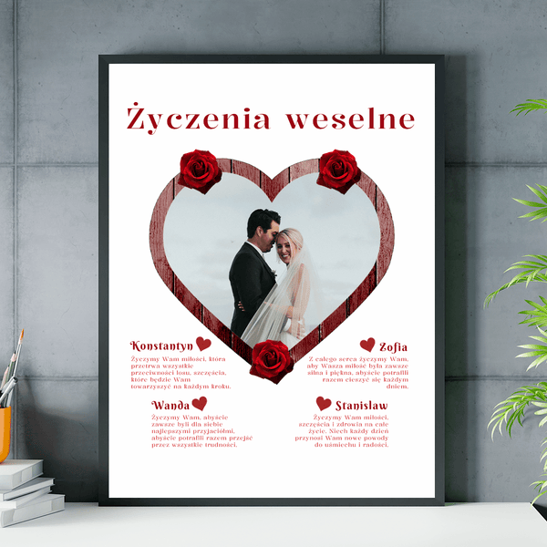 Życzenia weselne - plakat, spersonalizowany prezent dla pary - Adamell.pl