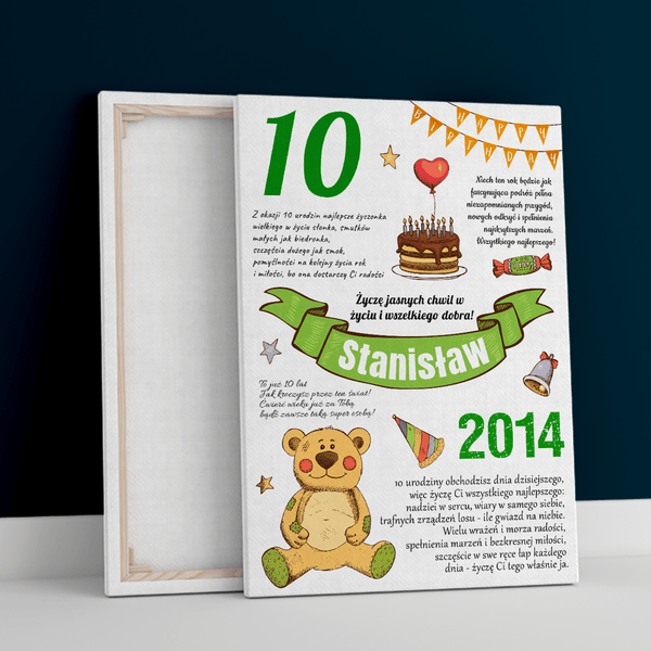 10 urodziny pamiątka - druk na płótnie, spersonalizowany prezent dla dziecka - Adamell.pl
