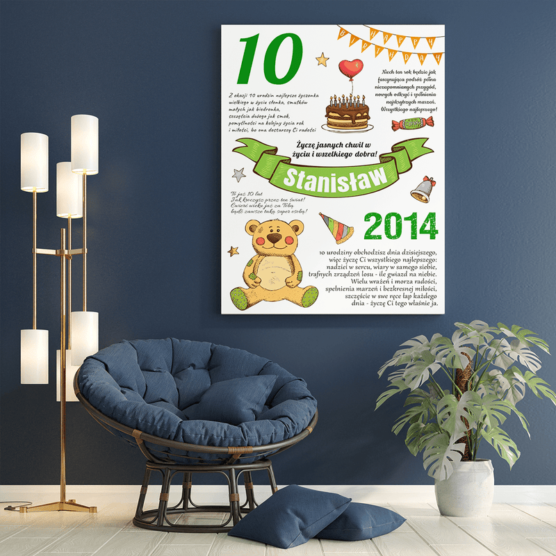 10 urodziny pamiątka - druk na płótnie, spersonalizowany prezent dla dziecka - Adamell.pl