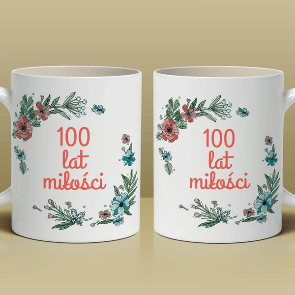 100 lat miłości - 1x Kubek z nadrukiem, spersonalizowany prezent dla pary - Adamell.pl