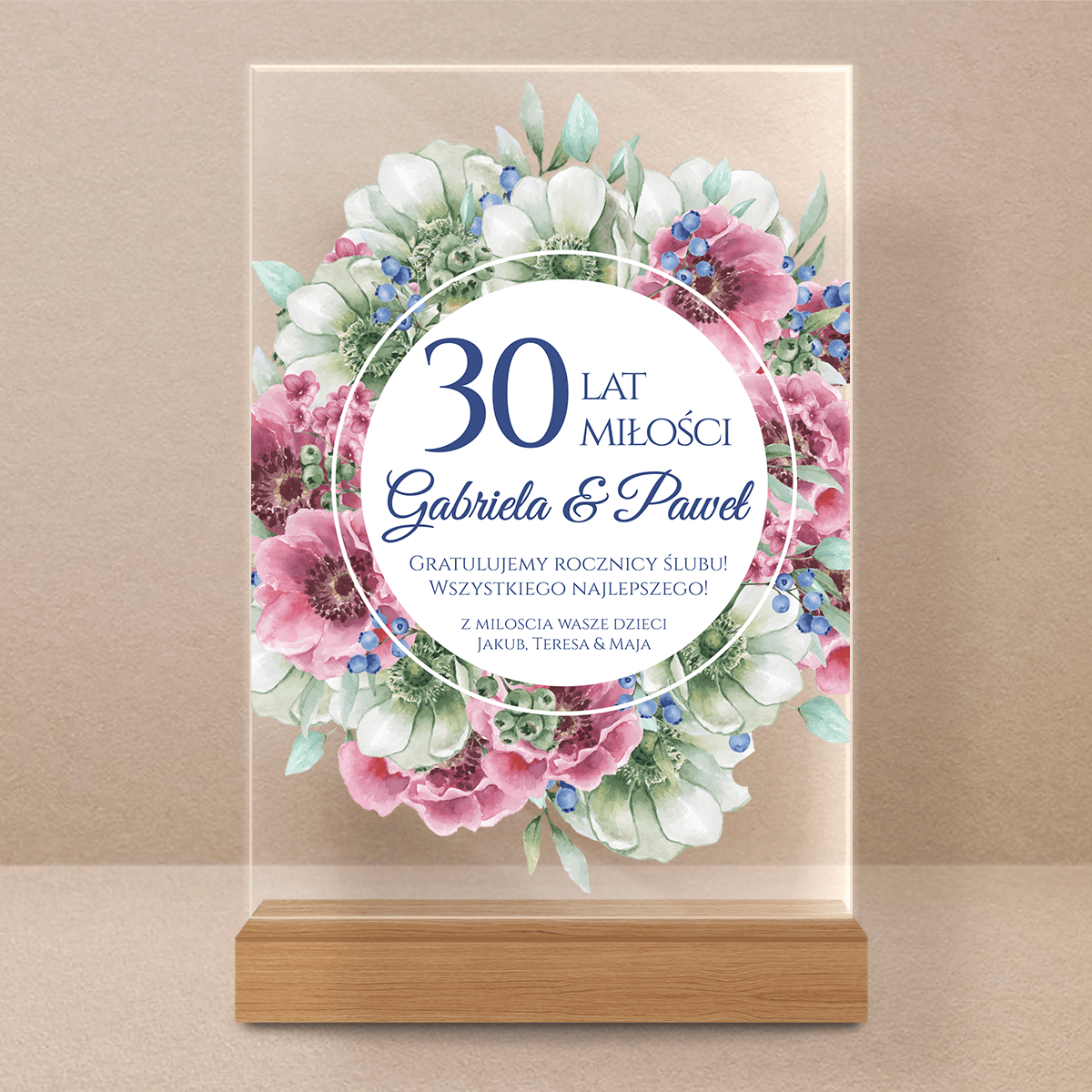 30 lat miłości - Druk na szkle, spersonalizowany prezent dla pary - Adamell.pl