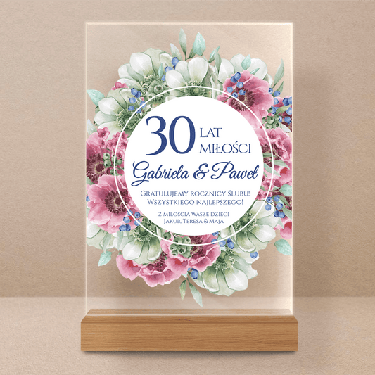 30 lat miłości - Druk na szkle, spersonalizowany prezent dla pary - Adamell.pl