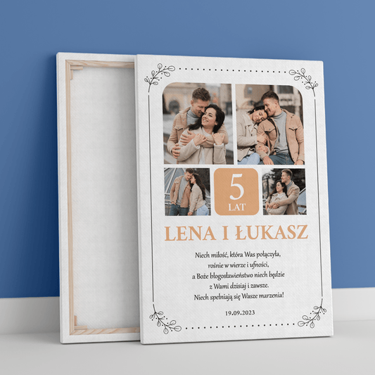 5 lat razem - druk na płótnie, spersonalizowany prezent dla pary - Adamell.pl