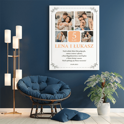 5 lat razem - druk na płótnie, spersonalizowany prezent dla pary - Adamell.pl