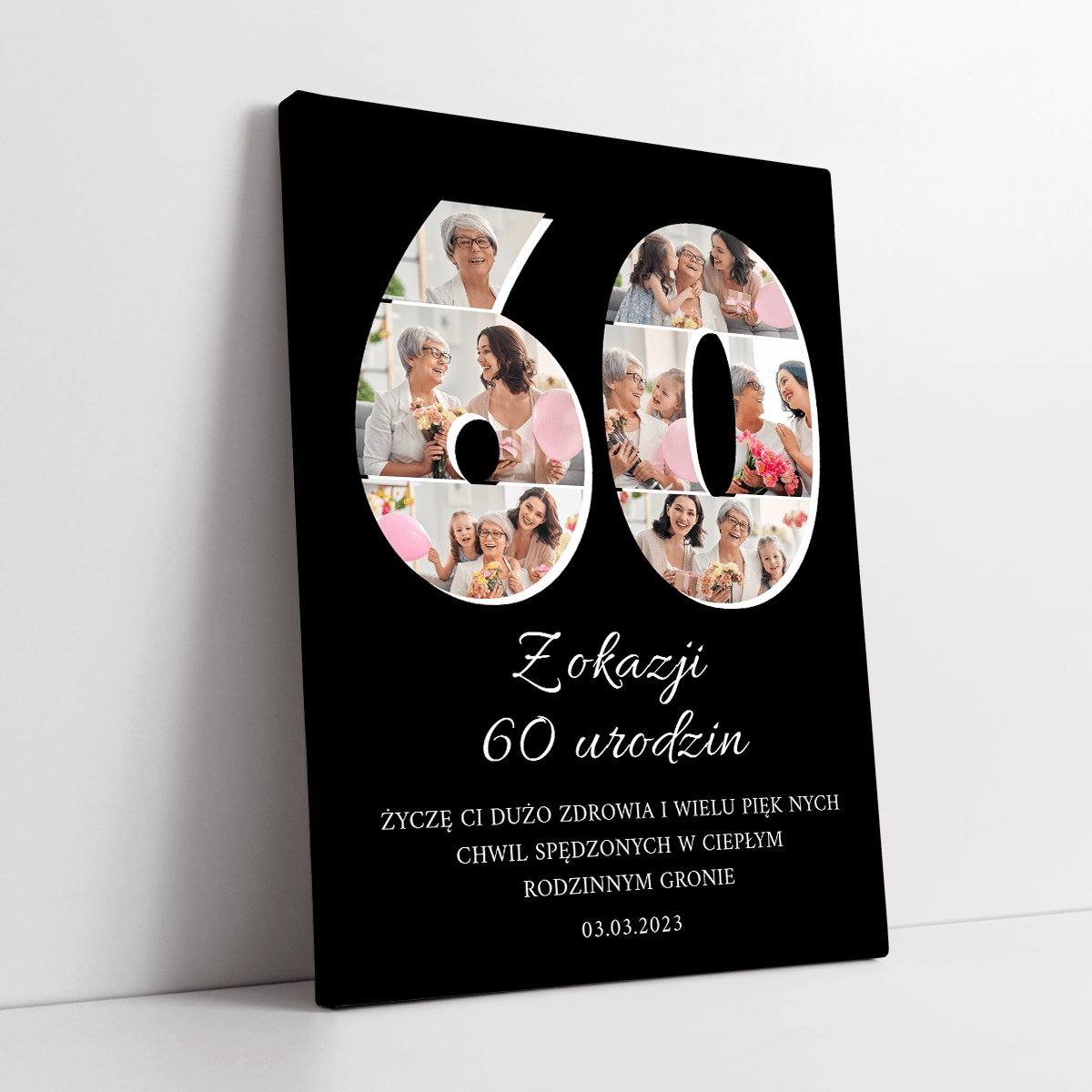 60 urodziny czarne tło - druk na płótnie, spersonalizowany prezent - Adamell.pl