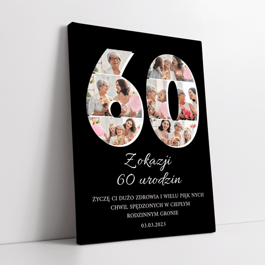 60 urodziny czarne tło - druk na płótnie, spersonalizowany prezent - Adamell.pl