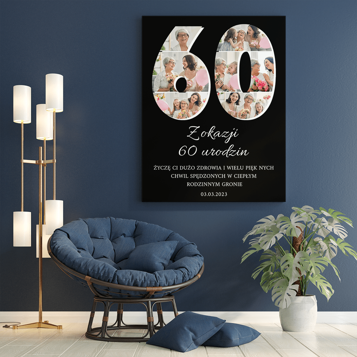 60 urodziny czarne tło - druk na płótnie, spersonalizowany prezent - Adamell.pl