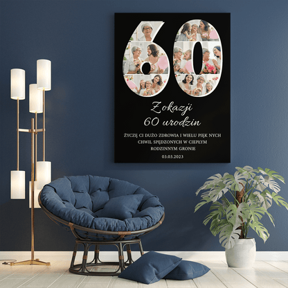 60 urodziny czarne tło - druk na płótnie, spersonalizowany prezent - Adamell.pl