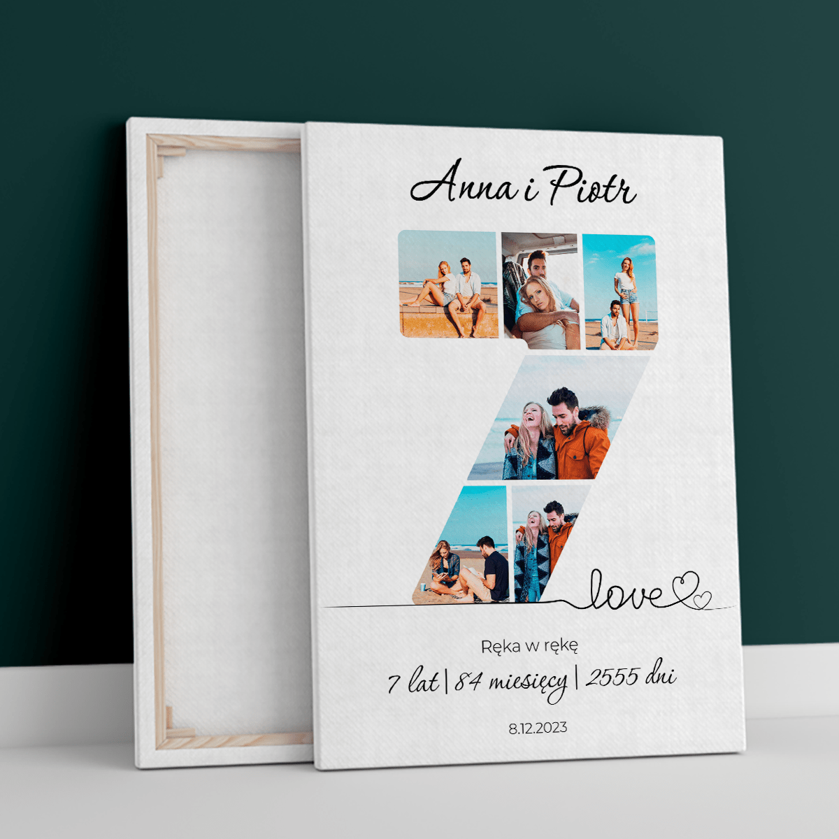 7 lat razem - druk na płótnie, spersonalizowany prezent dla pary - Adamell.pl