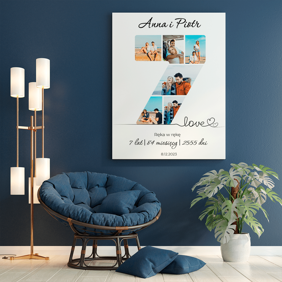 7 lat razem - druk na płótnie, spersonalizowany prezent dla pary - Adamell.pl