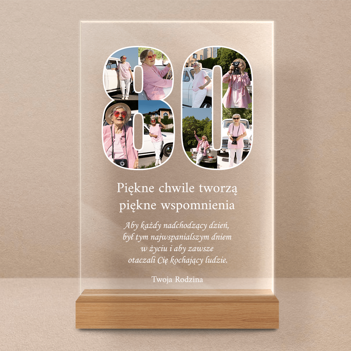 80 lat - Druk na szkle, spersonalizowany prezent na urodziny - Adamell.pl