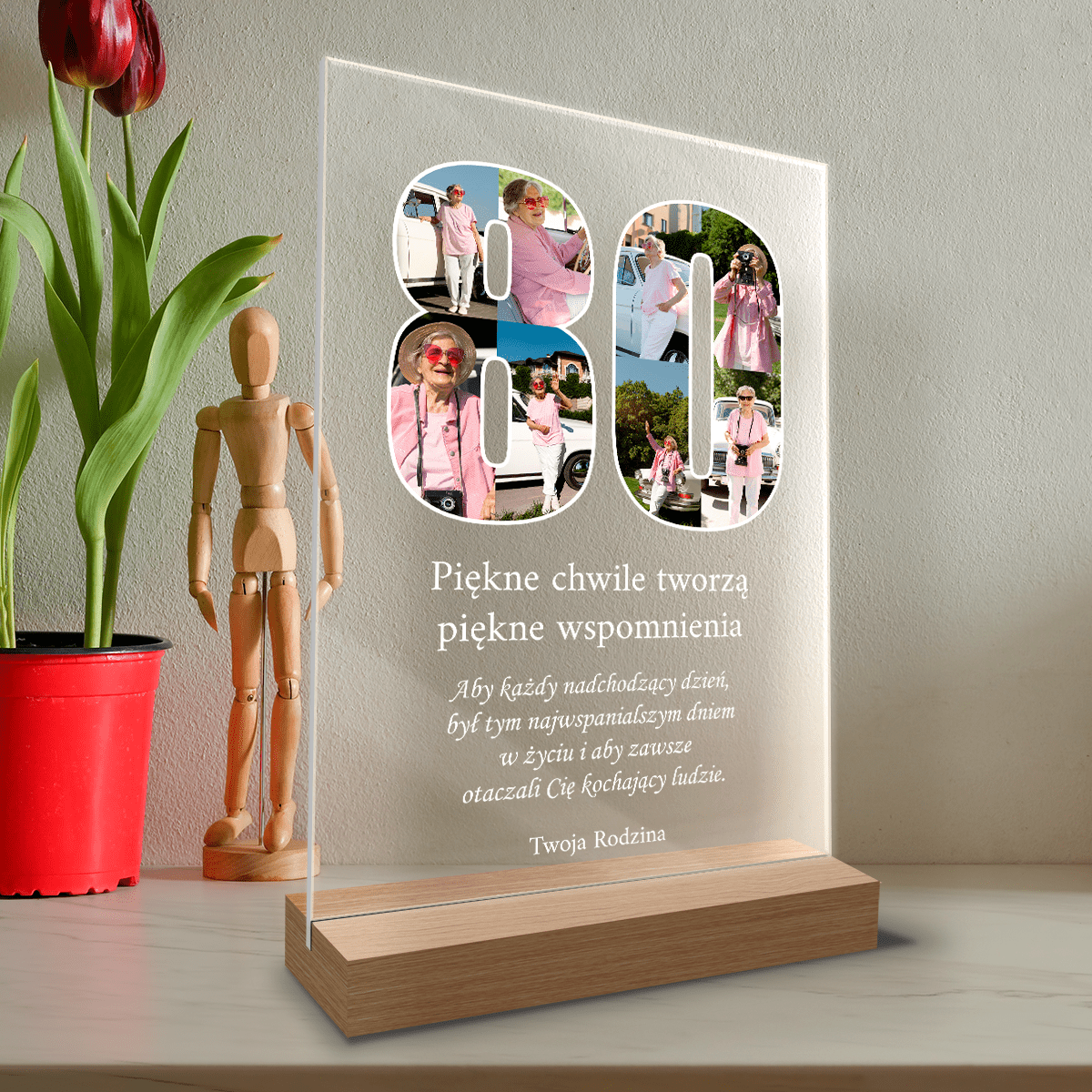 80 lat - Druk na szkle, spersonalizowany prezent na urodziny - Adamell.pl