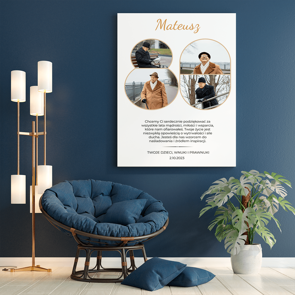 80 urodziny dziadka - druk na płótnie, spersonalizowany prezent dla dziadka - Adamell.pl