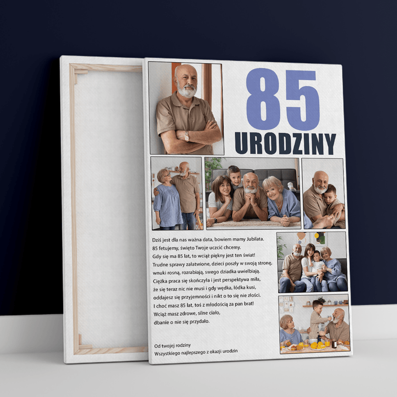 85 lat minęło! - druk na płótnie, spersonalizowany prezent dla niego - Adamell.pl