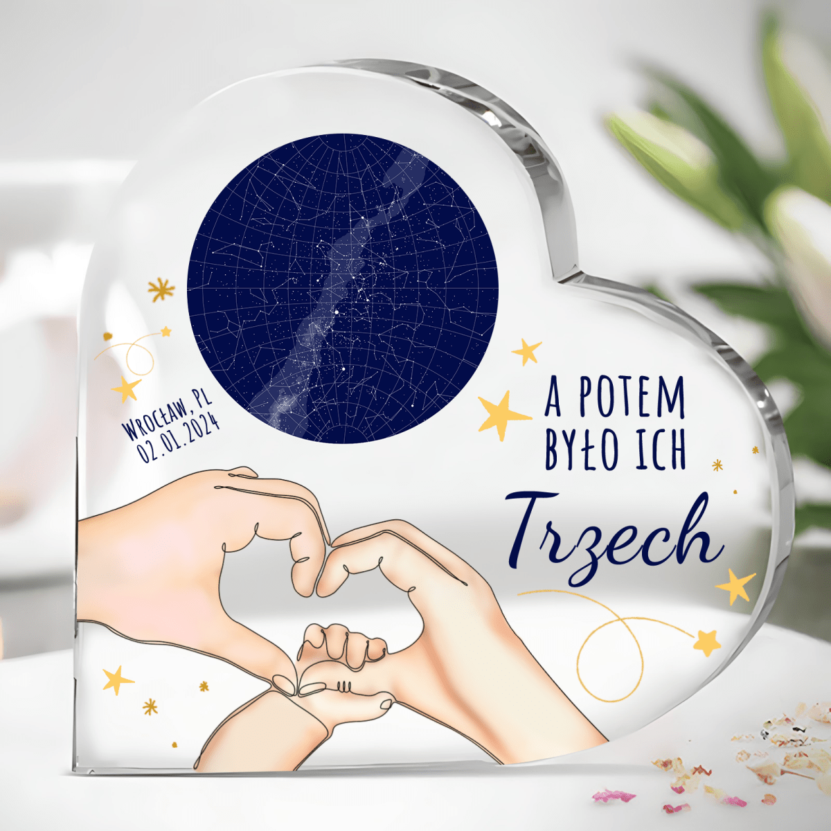 A potem było ich trzech - Szklane serce, spersonalizowany prezent dla rodziców - Adamell.pl