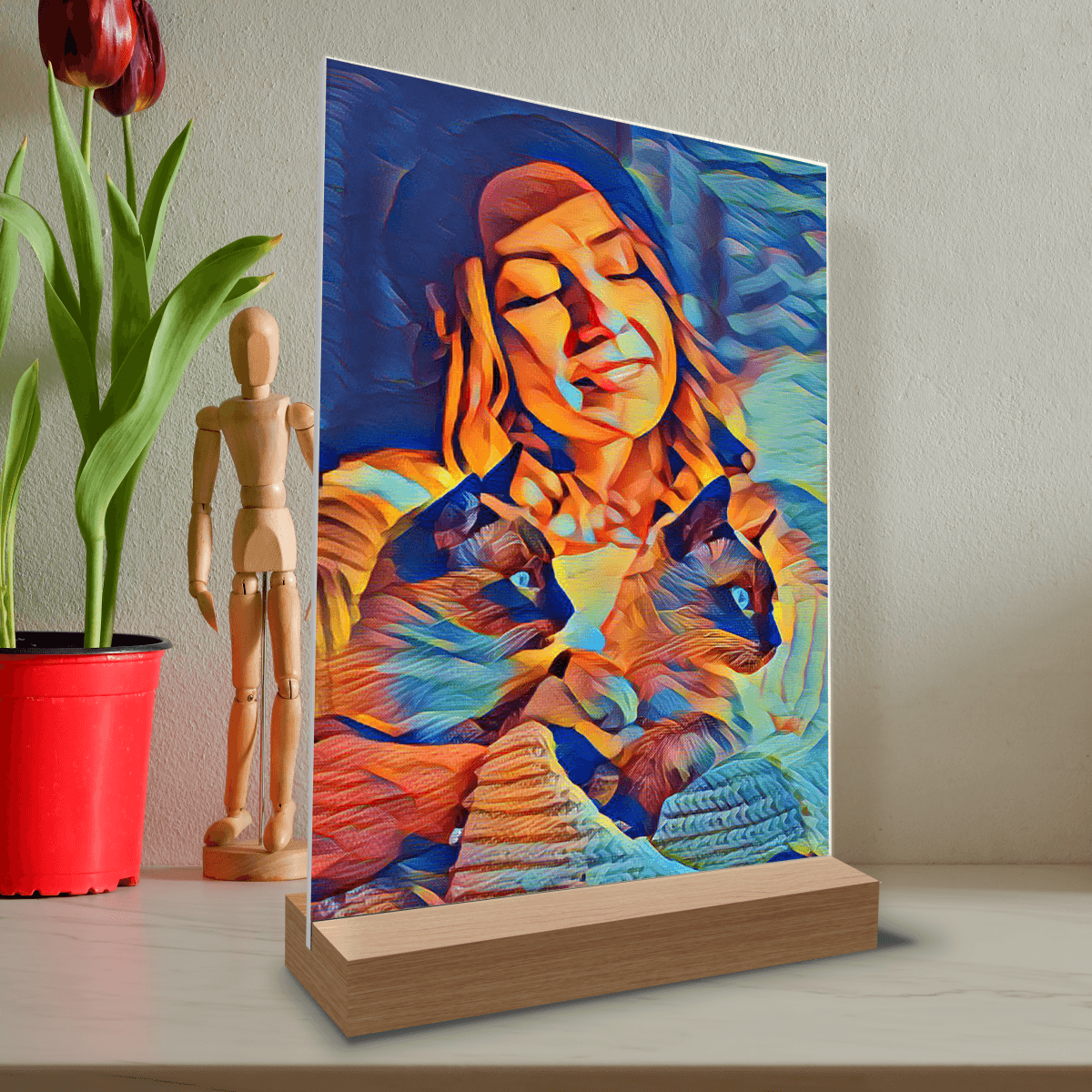 Abstrakcyjny portret z kotami - Druk na szkle, spersonalizowany prezent - Adamell.pl - Wyjątkowe Prezenty