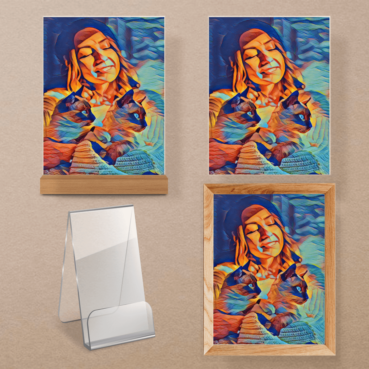 Abstrakcyjny portret z kotami - Druk na szkle, spersonalizowany prezent - Adamell.pl - Wyjątkowe Prezenty