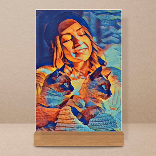 Abstrakcyjny portret z kotami - Druk na szkle, spersonalizowany prezent - Adamell.pl - Wyjątkowe Prezenty