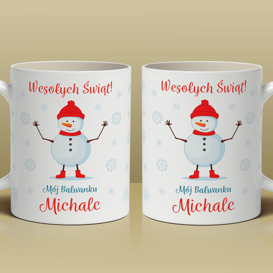 Bałwanek - 1x Kubek z nadrukiem, spersonalizowany prezent dla dziecka - Adamell.pl