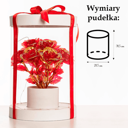 Biały box z czerwonymi różami wiecznymi bukiet LED + GRATISY - Adamell.pl - Wyjątkowe Prezenty