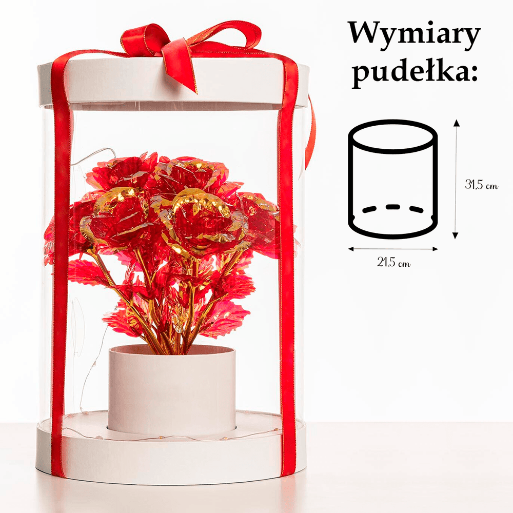 Biały box z czerwonymi różami wiecznymi bukiet LED + GRATISY - Adamell.pl - Wyjątkowe Prezenty