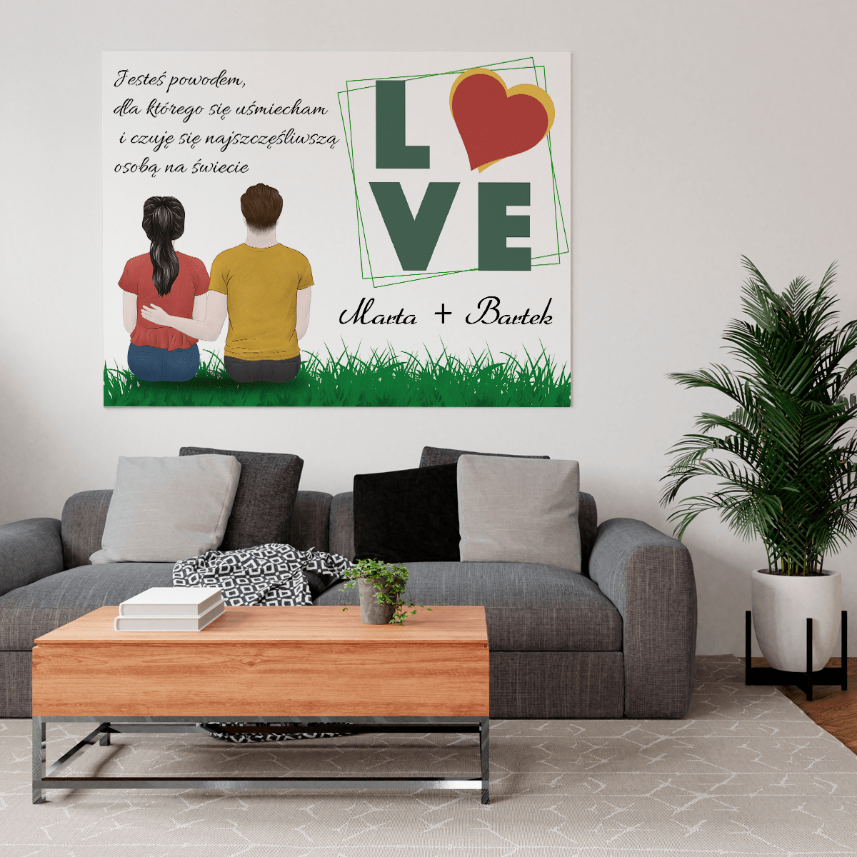 Clipart love + imiona - druk na płótnie, spersonalizowany prezent dla pary - Adamell.pl