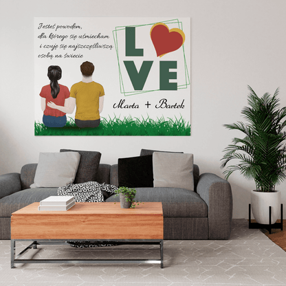 Clipart love + imiona - druk na płótnie, spersonalizowany prezent dla pary - Adamell.pl