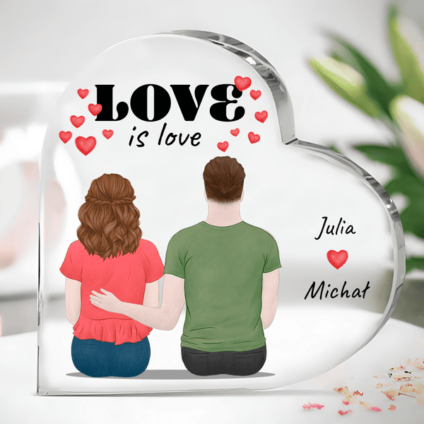 Clipart love is love - Szklane serce, spersonalizowany prezent dla pary - Adamell.pl