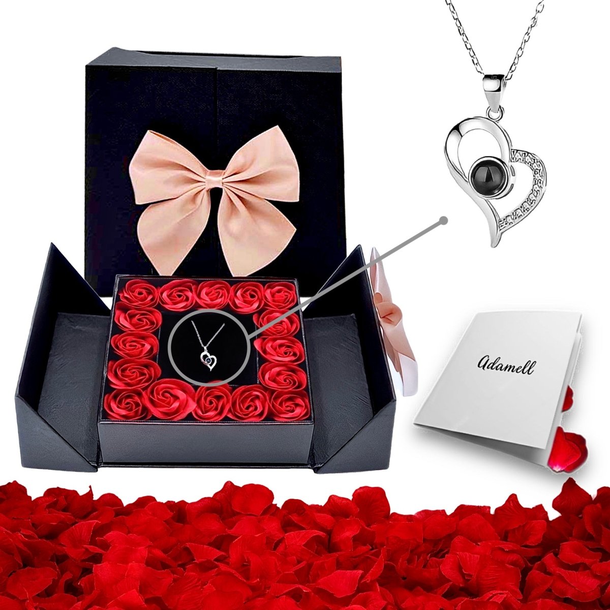Czarne Pudełko Prezentowe z Wiecznymi Różami na biżuterię + GRATISY - Adamell.pl