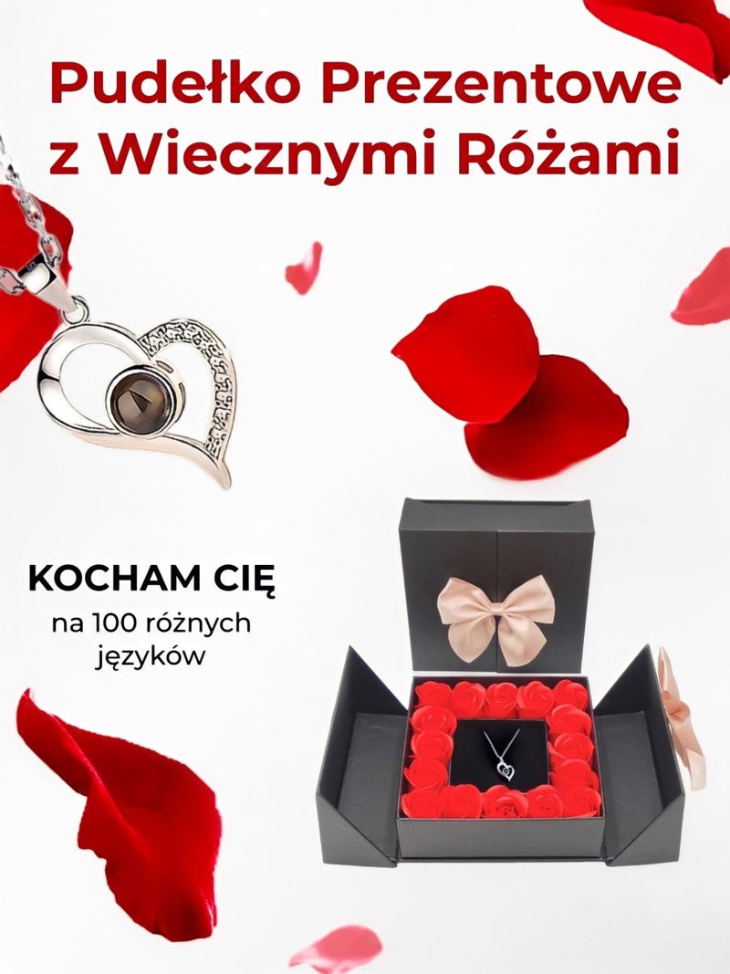 Czarne Pudełko Prezentowe z Wiecznymi Różami na biżuterię + GRATISY - Adamell.pl