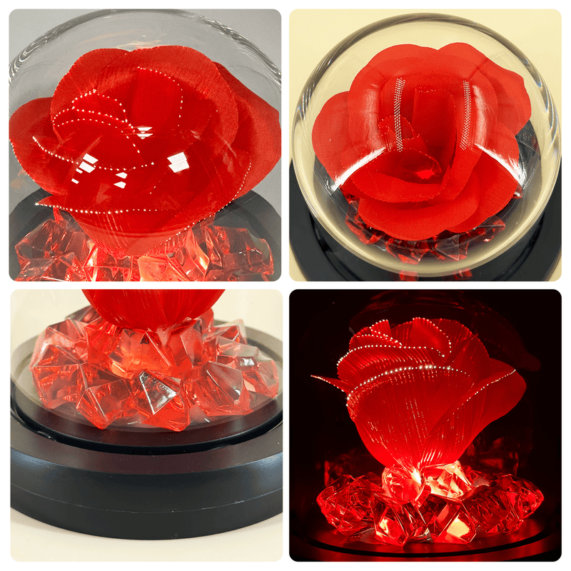 Czerwona róża wieczna z wielokolorowym światłem LED + GRATISY - Adamell.pl