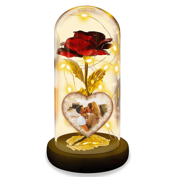 Czerwona wieczna róża w szkle LED z spersonalizowanym nadrukiem + GRATISY - Adamell.pl - Wyjątkowe Prezenty