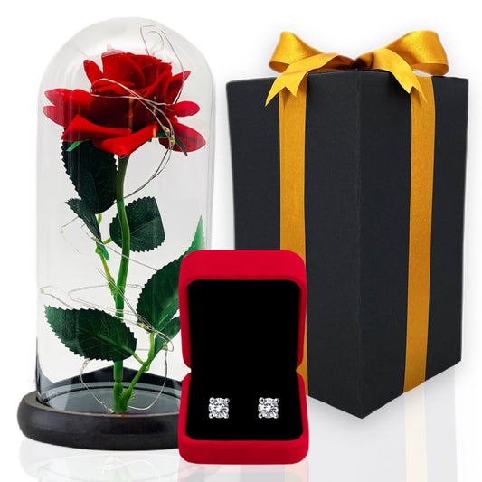 Czerwona wieczna świecąca róża w szkle LED - Adamell.pl