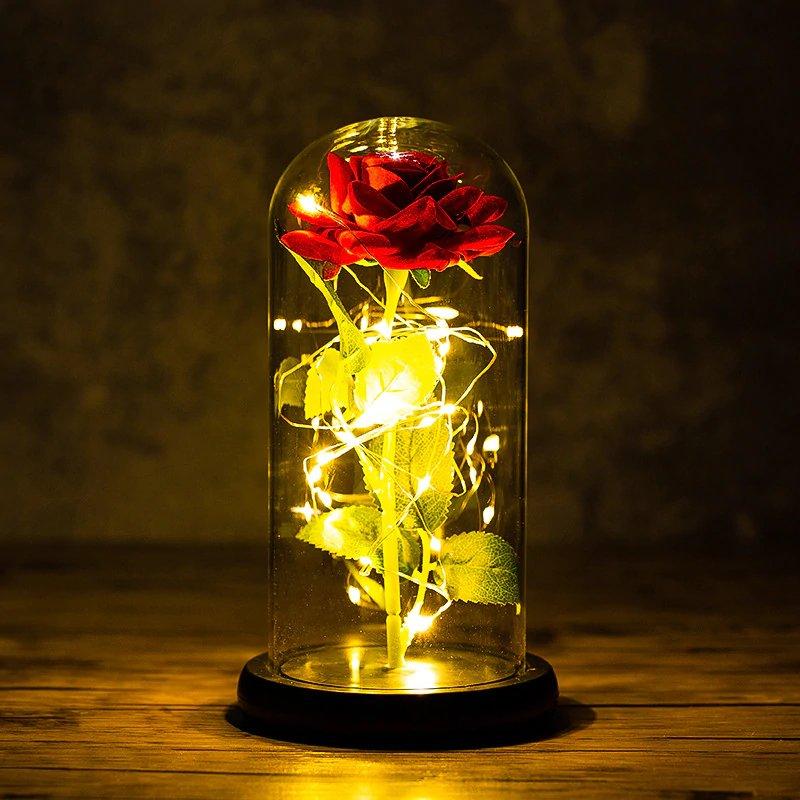 Czerwona wieczna świecąca róża w szkle LED - Adamell.pl