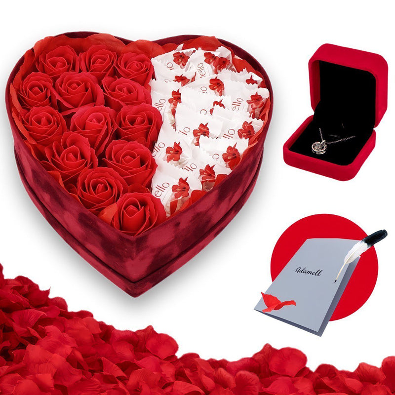Czerwone wieczne róże z Rafaello w pudełku | Flower box | Prezent na święta, dla mamy, na walentynki, dla dziewczyny, kobiety, dla niej, na urodziny - Adamell® - WOW Prezenty