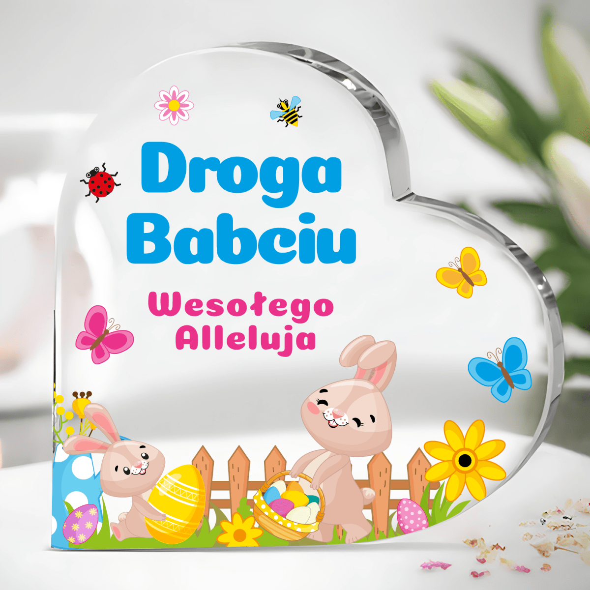 Dla babci na Wielkanoc - Szklane serce, spersonalizowany prezent dla babci - Adamell.pl