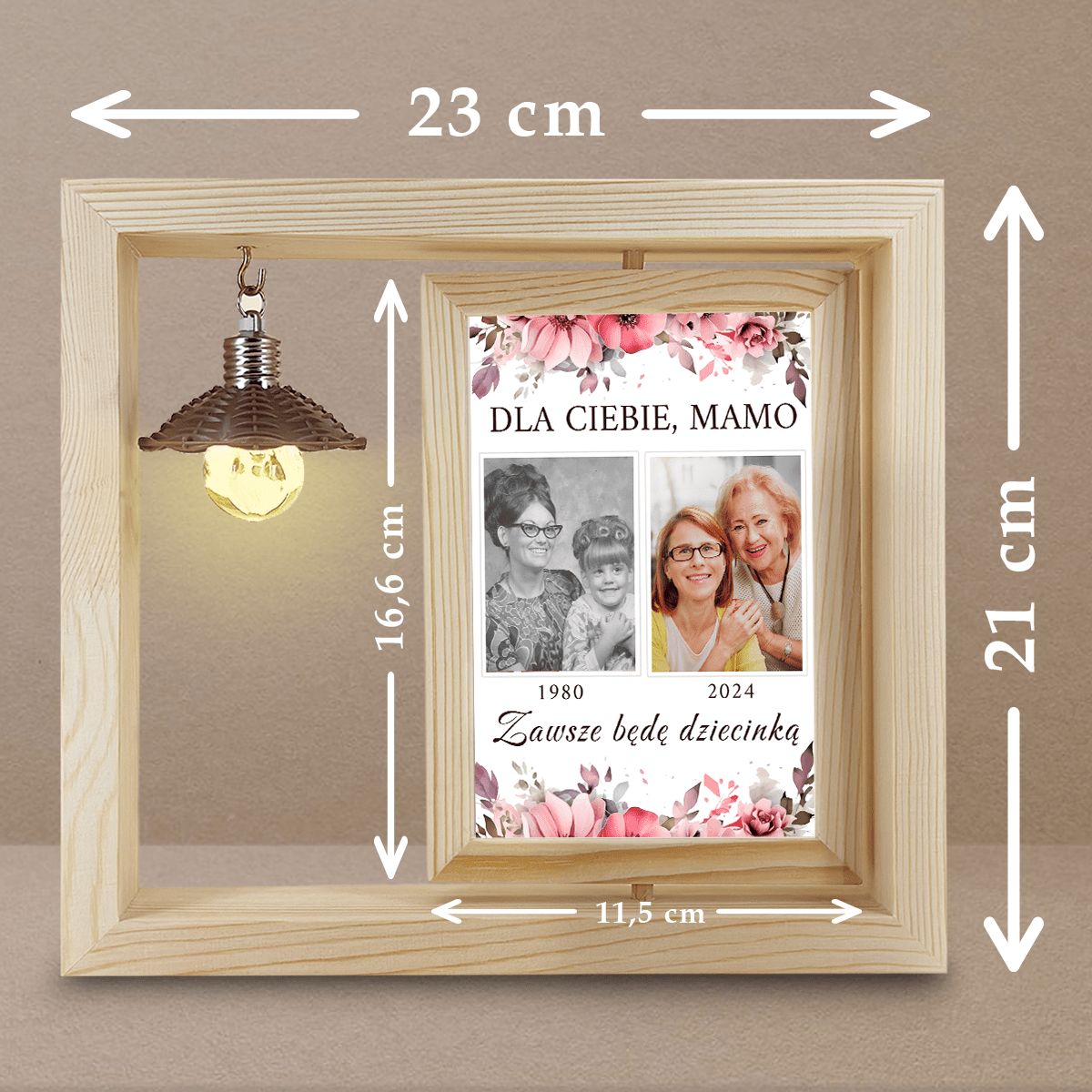 Dla Ciebie mamo - Druk na szkle w drewnianej ramce + led, spersonalizowany prezent dla mamy - Adamell.pl
