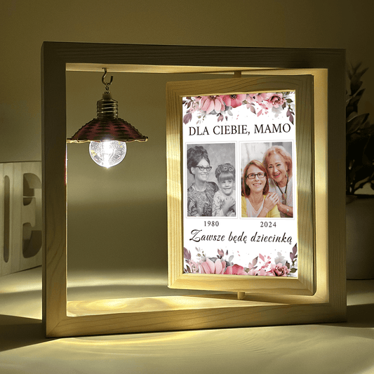 Dla Ciebie mamo - Druk na szkle w drewnianej ramce + led, spersonalizowany prezent dla mamy - Adamell.pl
