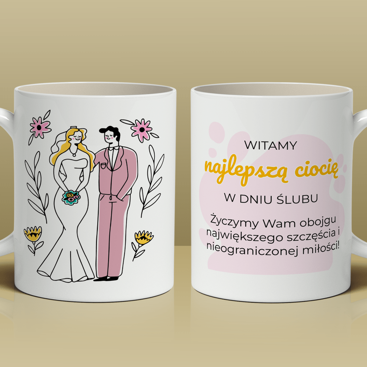 Dla cioci w dniu ślubu - 1x Kubek z nadrukiem, spersonalizowany prezent dla cioci - Adamell.pl
