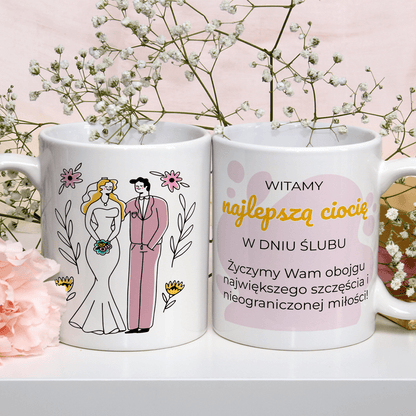 Dla cioci w dniu ślubu - 1x Kubek z nadrukiem, spersonalizowany prezent dla cioci - Adamell.pl