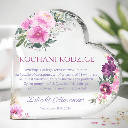 Dla moich rodziców - Szklane serce, spersonalizowany prezent dla rodziców - Adamell.pl